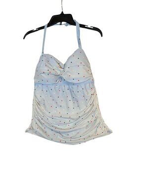 Crown & Ivy Light Blue Halter Tankini Top With Star Pattern & Ruched Sides - Wom